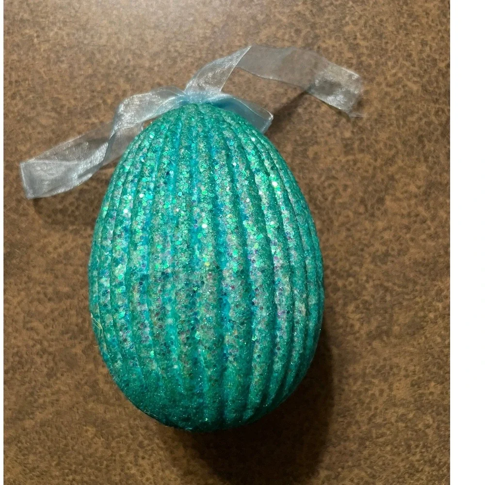 Easter Egg Ornament Unisex‎ One Size Teal NWOT Glitter Ribbed